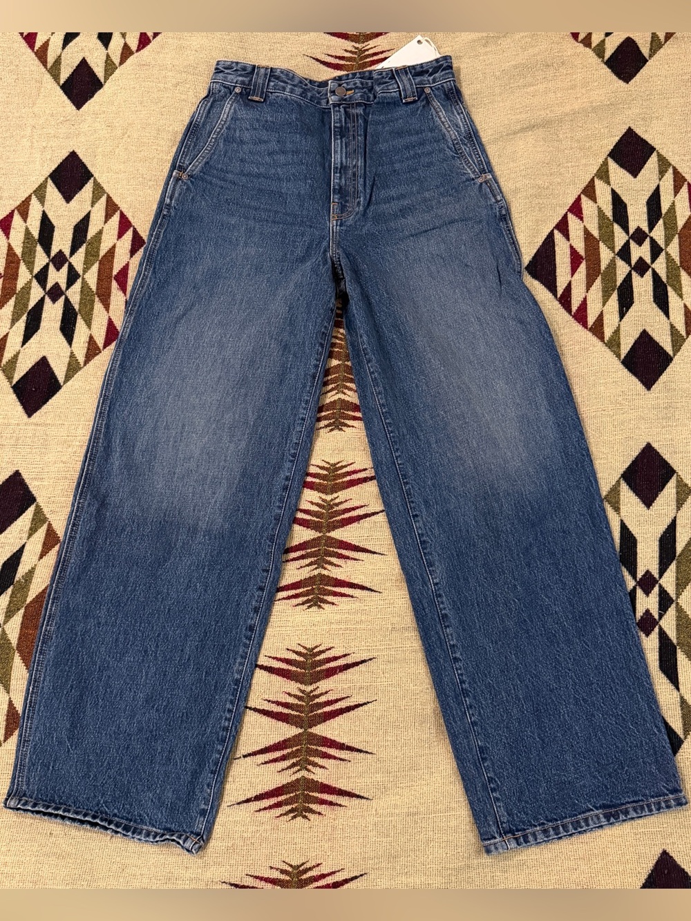 KHAITE Bacall Women's Relaxed Wide-Leg Jeans in Medium Blue NWT